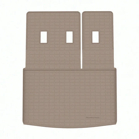 Tapis de coffre sur mesure de couleur beige pour siège arrière divisé de la Cadillac Escalade ESV, par WeatherTech