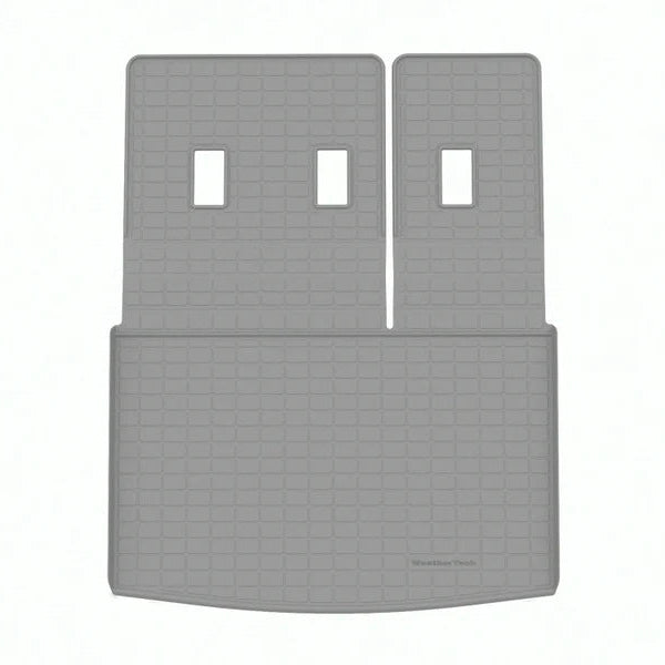 Tapis de coffre gris WeatherTech, sur mesure, pour Cadillac Escalade ESV, permettant de rabattre les dossiers des sièges arrière