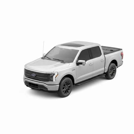 Un pick-up Ford Ranger T6 de couleur argent, photographié sous un angle de trois quarts de face sur un fond blanc immaculé, équipé d'un cache-benne BAKFlip MX4 EZ-LIFT