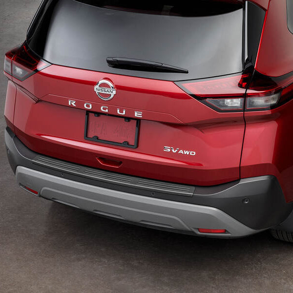 Red Nissan Rogue SUV with WeatherTech rear bumper protector