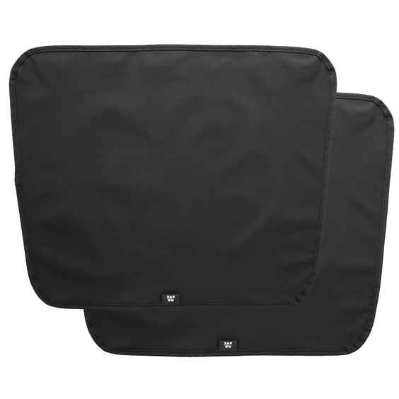 Deux protections de portières noires de la marque WeatherTech, idéales pour protéger l'intérieur de la voiture lorsque vous voyagez avec des chiens